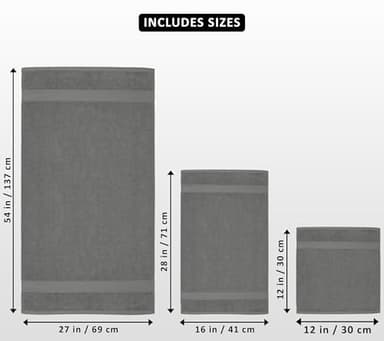 Utopia Towels 8 Piece Premium Towel Set, 2 Bath, 2 Hand, and 4 Wash Cloths, 600 GSM 100% Ring Spun Cotton, Highly Absorbent Towels for Bathroom, Gym, Hotel, and Spa, Cool Grey - Image 2