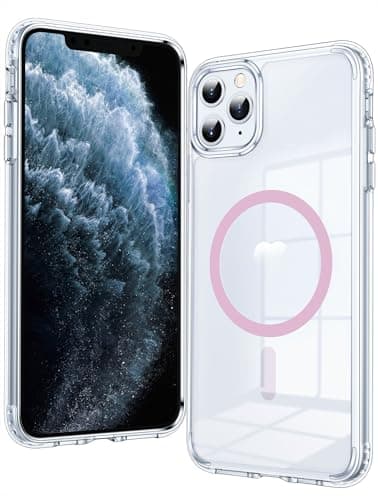 FNTCASE for iPhone 11 Pro-Max Case: Magnetic Slim Anti-Yellowing Clear Case | Military Grade Protective & Shockproof Drop Protection Thin Transparent Crystal Phone Cover(F-Pink) - Image 1
