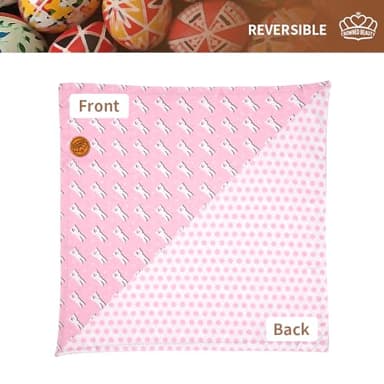 CROWNED BEAUTY Easter Dog Bandanas Reversible Large 2 Pack, Bunny Carrots Set, Pink Blue Adjustable Triangle Holiday Scarves for Medium Large Dogs - Image 3