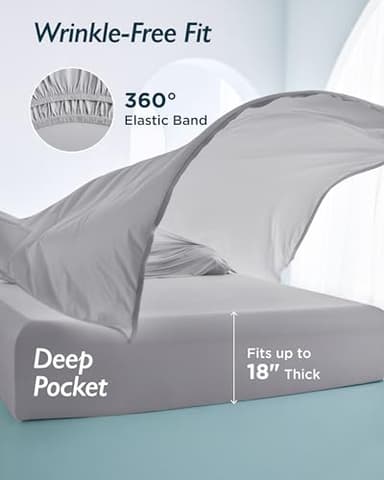 Breescape Cooling Sheet Set Queen Size - BlendTek™ Dry & Cool Technology for Hot Sleepers and Night Sweats, Q-Max>0.46 Tech, Deep Pocket Up to 18", 360° Elastic Band, Misty Gray - Image 9