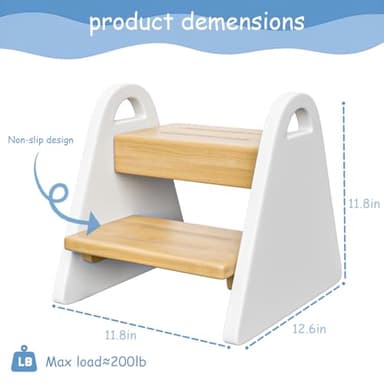 Toddler Step Stool, Wooden Step Stools for Kids, Kids Potty Training Stool with Handles, Rounded Corners Child Stepping Stool for Bathroom Sink, Kitchen, Bedroom (White) - Image 2