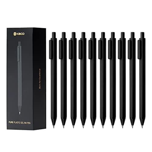 Kaco PURE Gel Pens 0.5mm Fine Point Black Ink 10 Count, Quick Dry Smooth Writing, Aesthetic Office Supplies Refillable Retractable - Image 1