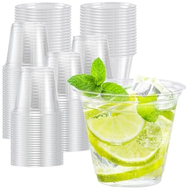 Lamosi 100 Pack 9 oz Clear Plastic Cups, Disposable Cups Wine Cocktail Punch, Sturdy & Food Safe Plastic Cup for Party & Wedding - Image 1