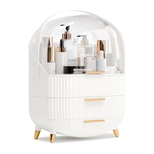 lurcns Makeup Organizers and Storage, Make up Organizer for Vanity Cosmetics Skincare Organizers With Lid and Drawers Display Cases for Countertop(White) - Image 1