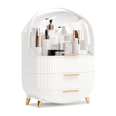 lurcns Makeup Organizers and Storage, Make up Organizer for Vanity Cosmetics Skincare Organizers With Lid and Drawers Display Cases for Countertop(White) - Image 1