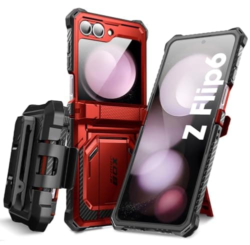 i-Blason for Samsung Galaxy Z Flip 7 FE Case, Z Flip6 Case with Stand, [Built-in Screen Protector] [Hinge Protection] [Belt-Clip], Military Phone Case for Samsung Z Flip 7 FE/6/5, Armorbox, Red - Image 1