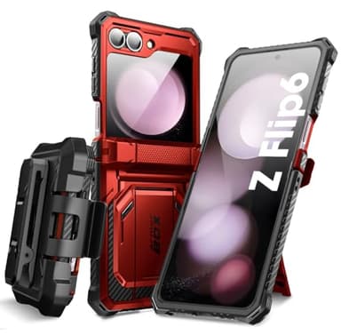 i-Blason for Samsung Galaxy Z Flip 7 FE Case, Z Flip6 Case with Stand, [Built-in Screen Protector] [Hinge Protection] [Belt-Clip], Military Phone Case for Samsung Z Flip 7 FE/6/5, Armorbox, Red - Image 1