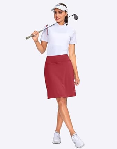 Viodia Women's 20" Knee Length Skorts Skirts Athletic Tennis Golf Skirt for Women Modest Sports Casual Summer Skirt with 5 Pockets Red - Image 5