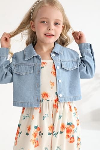 Baby Girls Floral Suspender Dress & Long-Sleeved Toddler Girl's Lovely Denim Jacket Outfit Cardigan Set(Orange,2-3T) - Image 3