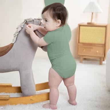 Baby Boy Rompers, Short Sleeve Bodysuits Summer Newborn Infant Girls Shirts Green 18-24m - Image 4