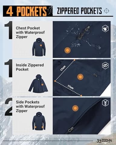 33,000ft Men's Packable Rain Jacket Lightweight Rain Shell Jacket with Hood Waterproof Raincoat for Cycling - Image 3