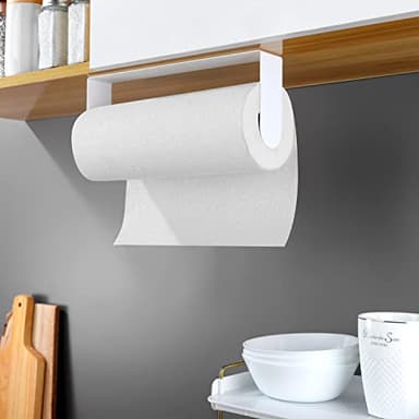 YIGII Adhesive Paper Towel Holder Under Cabinet - Stainless Steel Paper Towel Rack Stick on Wall Mount for Kitchen, White - Image 2