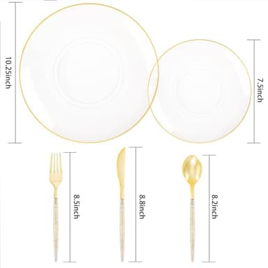 Liacere 150PCS Clear Gold Plastic Plates - Gold Plastic Silverware with Glitter Handle - Clear Disposable Plates Include 30 Guests Plates, Forks, Spoons, Knives for Wedding & Party&Chrismas - Image 6