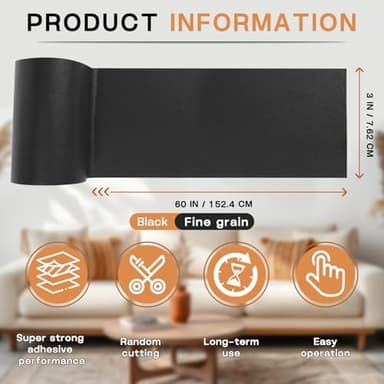 Fadoub Leather Repair Patch, 3 x 60In Self Adhesive Leather Repair Tape Kit for Furniture, Couch, Sofa, Office, Car Seats, Car Interior,Vinyl Repair Kit (Black-Fine Grain - Image 2