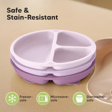 KeaBabies Suction Plates for Baby, Toddler - 3-Pack 100% Silicone Toddler Plates with Suction, Divided, BPA-Free Baby Led Weaning Essentials for Kids, Dishwasher, Microwave Safe, Durable (Amethyst) - Image 5