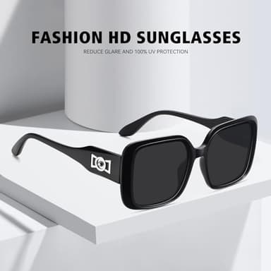 Fozono Oversized Square Polarized Sunglasses for Women Retro Luxury Shades Trendy Vintage Thick Frame Sun Glasses FZN811 Black Grey - Image 6