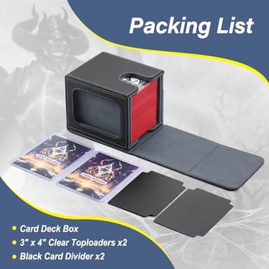 MTG Deck Box, Double Display Window MTG, Commander Deck Box Fits 120+ Single Sleeved Cards, PU Leather Magnetic Closure Card Box with 2 Dividers&2 Toploaders for TCG, CCG, Black/Grey - Image 4
