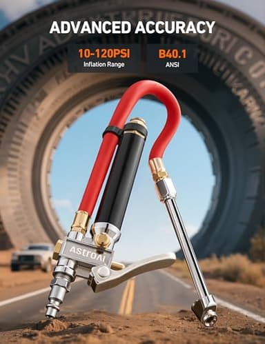 AstroAI T3 Heavy-Duty Tire Pressure Gauge with Inflator, Dual Head Chuck ANSI B40.1 Accurate Air Chuck with Pressure Gauge, 10-120 PSI, Compatible with 1/4" NPT Air Compressor - Image 2