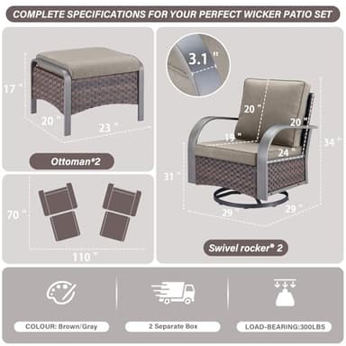 Belord 4 Pieces Patio Furniture Sets - Swivel Rocker Outdoor Chairs with Ottomans, All Weather Wicker Swivel Furniture Glider Seating Set for Porch Deck Sunroom Backyard - Image 3