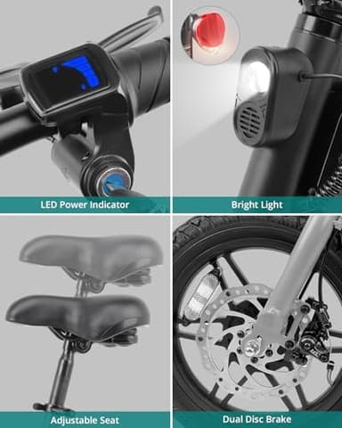 Gotrax Nano 14" Folding Electric Bike, Max Range 25Miles(Pedal-Assist) & Max Speed 15.5Mph, Power by 350W Motor, Adjustable Seat & Dual Fenders, Commuter Electric Bicycle for Adults/Teens White - Image 8