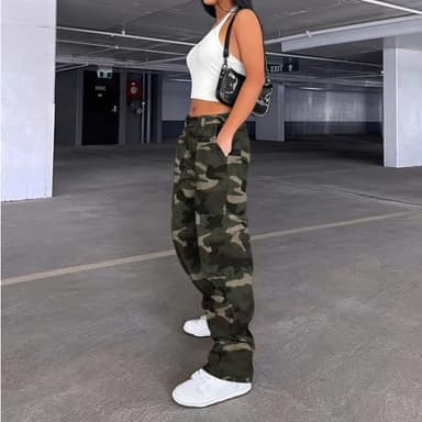 Lepunuo Women's Oversized Camo Cargo Pants Jogger Trousers Workout Sweatpants Camouflage Army Fatigue - Image 3