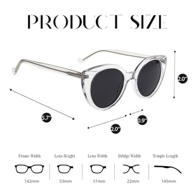 FAA'N Round Cat Eye Sunglasses Womens Trendy Polarized Sunglasses Cute Shades Acetate Sun Glasses(Crystal) - Image 5