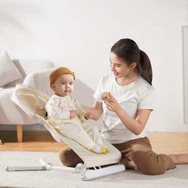 VEVOR Baby Bouncer, Folding Bouncer Seat for Babies 0-9 Months, Baby Bouncer with 2 Reclining Angles & Rotatable Toy Bar, Portable Baby Bouncers Seat with Carrying Bag for Indoors Outdoors, Beige - Image 8