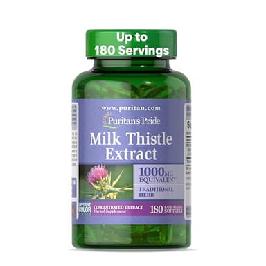 Puritan's Milk Thistle 4:1 Extract 1000mg 180 Softgels (Silymarin) Liver Health - Image 1