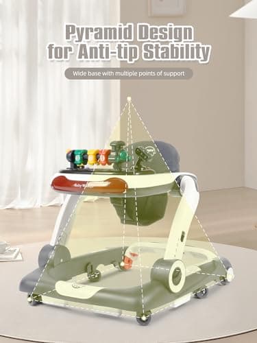Music and Lights Baby Walker with Wheels, 6 in 1 Baby Activity Center w/Ergonomic backrest Design, Baby Walkers for Boys w/Foot Pads, Music Bouncer Walkers for Boys Girls Babies 6-18 Months, D Grey - Image 4