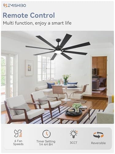 ZMISHIBO 72 inch Large Ceiling Fans with Lights and Remote, Indoor/Outdoor Black Modern Ceiling Fan for Kitchen Living Room Patio, 6 Speed Reversible Quiet DC Motor, 3 CCT, Dual Finish 8 Blades - Image 4