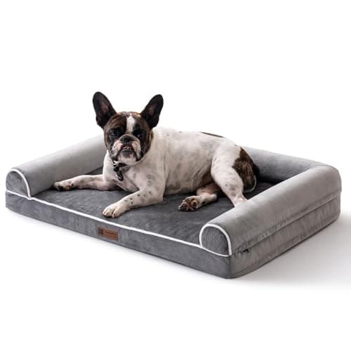 MEWOOFUN Dog Bed Medium Size, Large Dog Bed with Egg Foam, Washable Orthopedic Bed with Waterproof Removable Cover, Big Waterproof Couch Sofa Bed (L, Grey) - Image 1