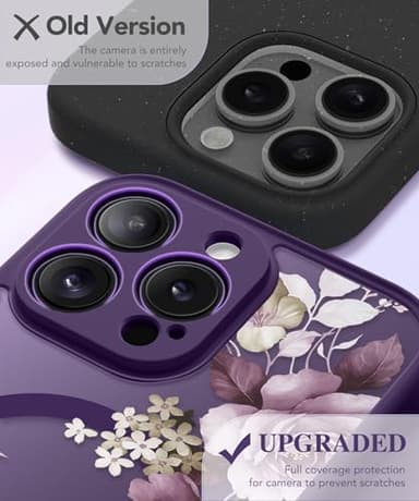 GVIEWIN for iPhone 16 Pro Case Compatible with MagSafe, [Military Grade Protection] [2X Screen Protector] Full Camera Protection Floral Translucent Women Magnetic Phone Case, Cherry Blossoms/D. Purple - Image 6