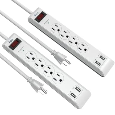 KMC 4-Outlet Surge Protector Power Strip with USB Ports, 2 USB-A, Power Strip Surge Protector, 600J Surge Protection, 2ft Extension Cord, 3-Prong Grounded Plug, UL/ETL Certified, White (2 Pack) - Image 1