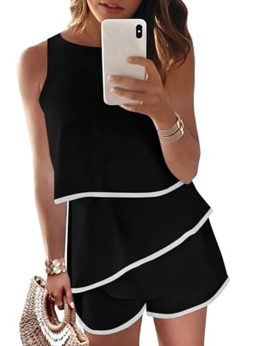 Dokotoo Womens Ladies Fashion 2025 Elegant Summer Casual Sexy Off Shoulder Halter Neck Ruffle Chiffon Sleeveless One Piece Short Rompers Jumpsuits for Women Short,Black White Small - Image 1