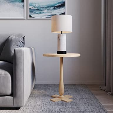 Lavish Home Side Table - Mango Wood Pedestal Table with White Distressing for Couch, Loveseat, Entryway, or Bed - Farmhouse Living Room Furniture - Image 2