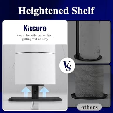 Kitsure Toilet Paper Holder Free Standing – Rustproof Metal Toilet Paper Stand for 4 Rolls with Anti-Slip Base and Shelf for Phone & Small Items, Bathroom Organizers and Storage, Medium, Black - Image 5