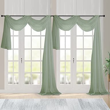 Chyhomenyc Sheer Window Curtains 144 inch Extra Long 2PCS, Airy Scarf Drapes Rod Pocket Window Treatments for Christmas/Wedding/Living Room/Anniversary, 12FT L, 42Wx144L, Sage Green - Image 1