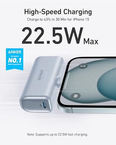 Anker iPhone 16 Portable Charger, Nano Power Bank with Built-in USB C Connector, 5,000mAh Portable Charger 22.5W, for iPhone 16/15 Series, Samsung S22/23 Series, iPad Pro/Air, AirPods, and More - Image 2