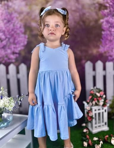 Arshiner Little Girl Dresses Toddler Light Blue Summer Backless Dress Casual Flower Girl Sundress 3-4T Blue Toddler Twirly Dresses for Girls - Image 3