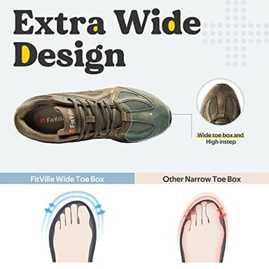 FitVille Wide Walking Shoes for Men Wide Width Sneakers for Flat Feet Heel Pain Relief - Rebound Core (10 Wide, Army Green) - Image 2