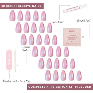 Glamnetic Press On Nails - Seaspell | Short Almond Pink Fake Nails with a Velvet Finish, Reusable Summer Nails | 15 Sizes - 30 Nail Kit with Glue - Image 4