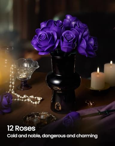 iATOM Purple Rose Bouquet Building Set, Artificial Flowers Botanical Collection for Adults Women, Gift for Halloween & Valentines Day - Gothic Home Office Table Centerpiece Decor - IA11017 - Image 5