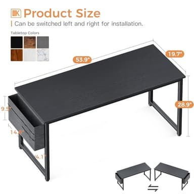 ODK Computer Desk Large Office Desk, 55 Inch Gaming Desk with Storage, Modern PC Desk Work Table with Headphone Hook for Home Office, Black - Image 3