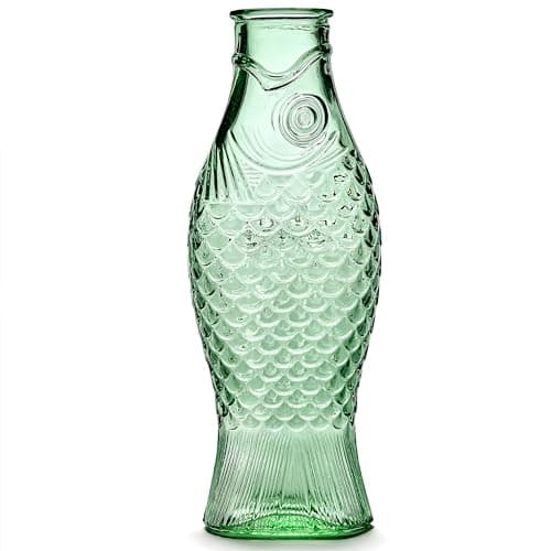 Serax Glass Water Pitcher | Fish & Fish glassware by Paola Navone | Wine Carafe Decanter 28.74 fl oz | Clear Green Bottle Container for hot & cold Drinks | Fridge Beverage Dispenser, Suitable as Vase - Image 1