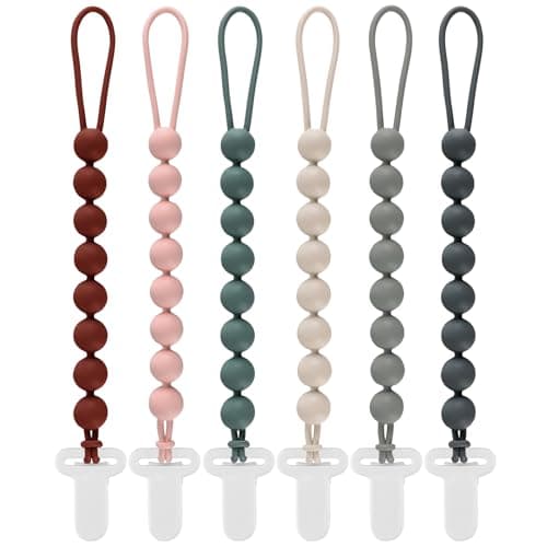 6-Pack Silicone Pacifier Clips for Babies, Safe Teething Beads, Rust-Free Holders, Baby Boy and Girl Essentials, Newborn Must-Have Accessories, BPA-Free - Image 1