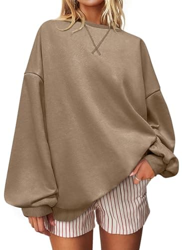 UEU Womens Crewneck Pullover Tops Long Sleeve Shirts Oversized Sweatshirts 2024 Fall Clothes Milk Coffee X-Large - Image 1
