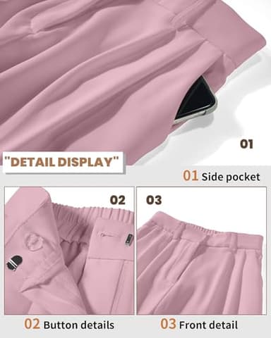 KICZOY Women's Wide Leg High Waist Pants Loose Fit Back Elastic Waist Pleated Front Trousers for Work Casual Pink - Image 3