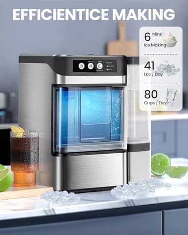 Walkmax Chewable Crunchable Countertop Nugget Ice Maker with 0.793 Gallon Tank，Large Capacity Ice Makers Countertop,41Lbs/24H, Self-Cleaning, One-Click Operation, Suitable for Party, Kitchen,Office - Image 2