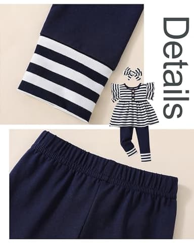 Doresbebe 18-24 Months Baby Clothes Toddler Outfits Floral Shirt Pants Infant Spring Summer Little Girl Clothes DarkBlue+Stripe - Image 5