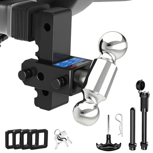 DEWOT Adjustable Trailer Hitch Fits 2" Receiver - Heavy-Duty 12,500 lbs GTW Aluminum Tow Hitch with Dual Ball (2" & 2-5/16"), 6" Drop/Rise, 4 Silencer Pads & Anti-Theft Lock for Trucks and SUVs